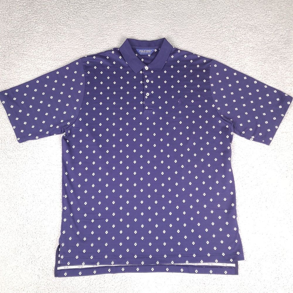 Ralph Lauren Polo Golf Shirt Mens XL Blue Pima Cotton Geometric Vintage Outdoor